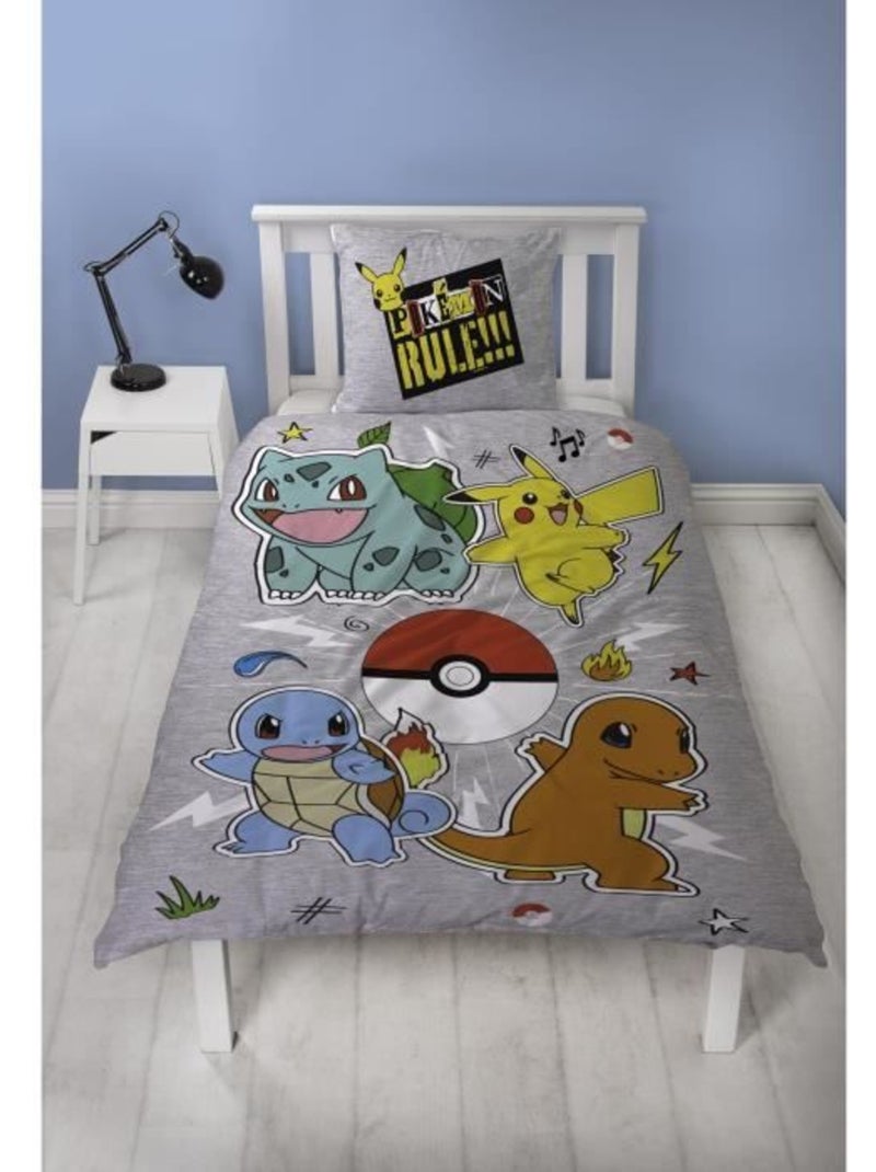 Pokémon, Completo Letto Bambino Reversibile, Pikachu Evolution, Copripiumino 140x200 cm 63x63 Blu - Kiabi