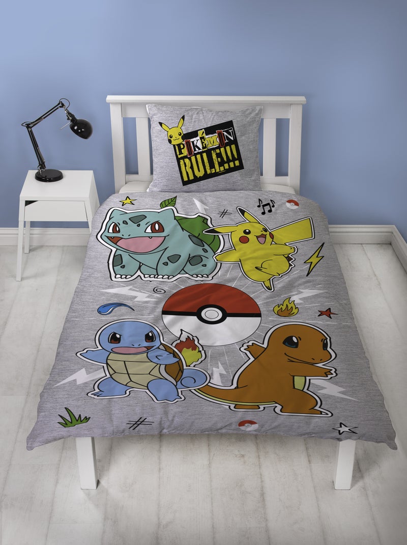 Pokémon, Completo Letto Bambino Reversibile, Pikachu Evolution, Copripiumino 140x200 cm 63x63 Grigio - Kiabi