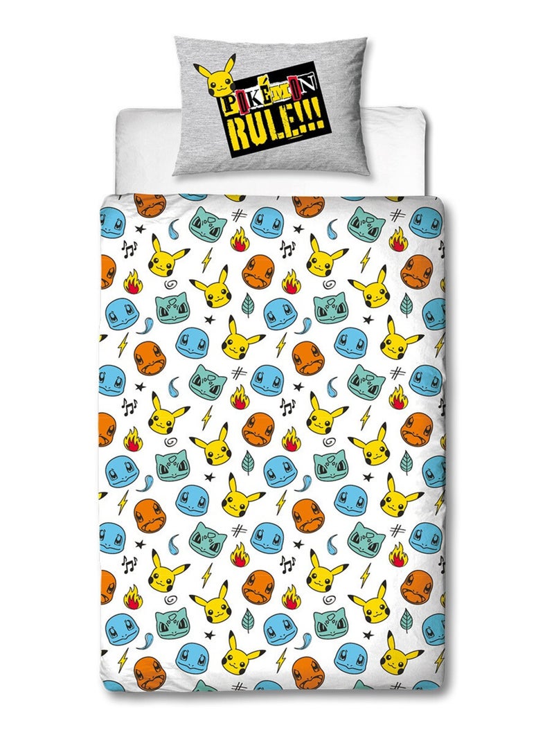 Pokémon, Completo Letto Bambino Reversibile, Pikachu Evolution, Copripiumino 140x200 cm 63x63 Grigio - Kiabi