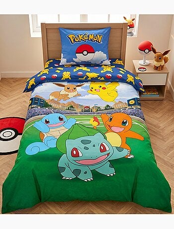 Pokémon, Completo Letto Bambino Stampato Reversibile, Pikachu Battle, Copripiumino 140x200 cm