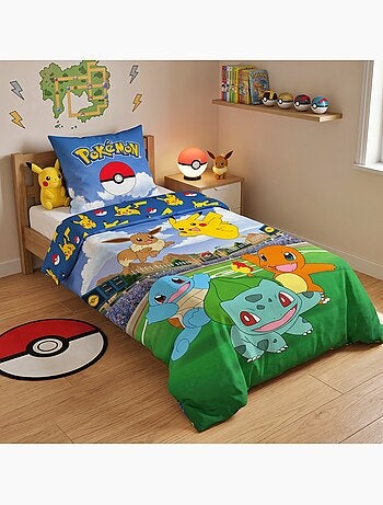 Pokémon, Completo Letto Bambino Stampato Reversibile, Pikachu Battle, Copripiumino 140x200 cm