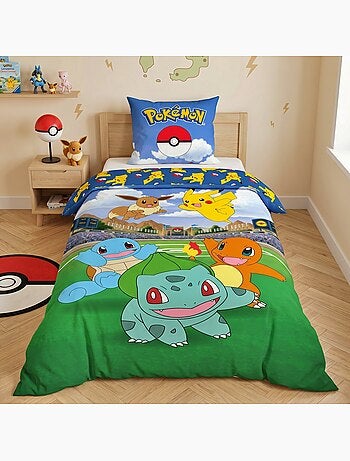 Pokémon, Completo Letto Bambino Stampato Reversibile, Pikachu Battle, Copripiumino 140x200 cm