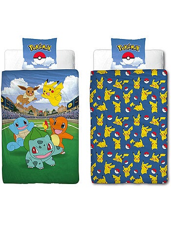 Pokémon, Completo Letto Bambino Stampato Reversibile, Pikachu Battle, Copripiumino 140x200 cm