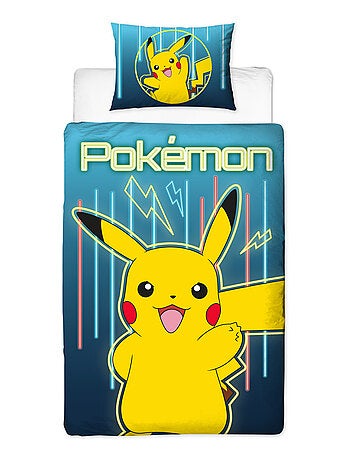 Pokémon, Completo Letto Bambino Stampato Reversibile, PIKACHU LASER, Copripiumino 140x200 cm