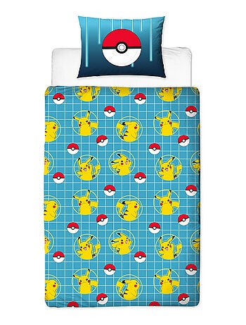 Pokémon, Completo Letto Bambino Stampato Reversibile, PIKACHU LASER, Copripiumino 140x200 cm