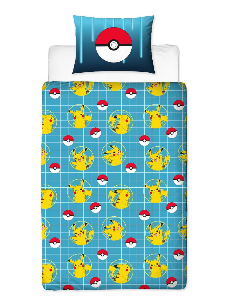 Pokémon, Completo Letto Bambino Stampato Reversibile, PIKACHU LASER, Copripiumino 140x200 cm Blu - Kiabi
