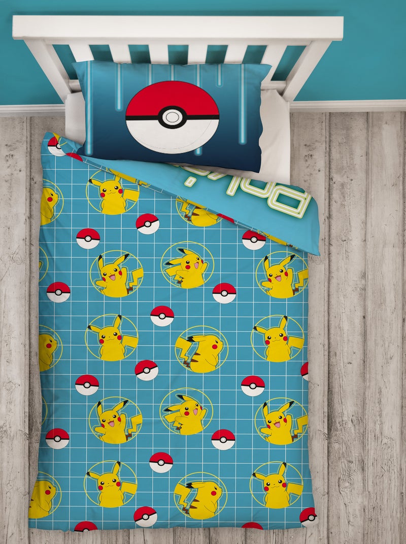 Pokémon, Completo Letto Bambino Stampato Reversibile, PIKACHU LASER, Copripiumino 140x200 cm Blu - Kiabi