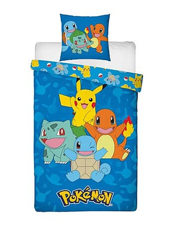Pokémon, Parure letto bambino stampata reversibile, PIKACHU STARTER, Copripiumino 140x200 cm