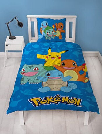Pokémon, Parure letto bambino stampata reversibile, PIKACHU STARTER, Copripiumino 140x200 cm