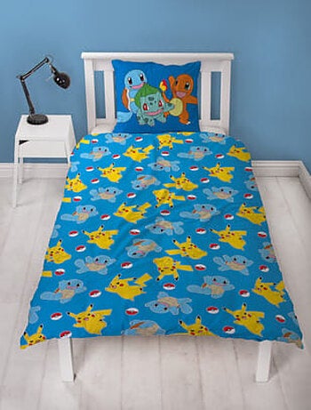 Pokémon, Parure letto bambino stampata reversibile, PIKACHU STARTER, Copripiumino 140x200 cm