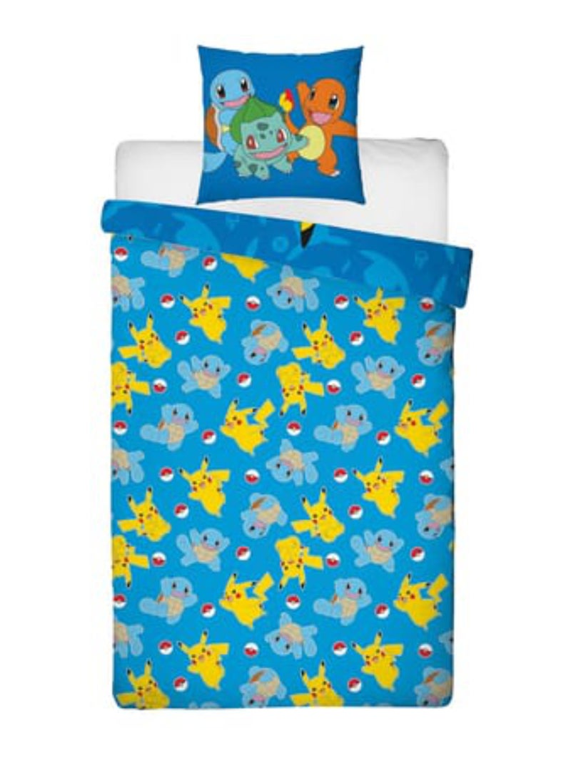 Pokémon, Parure letto bambino stampata reversibile, PIKACHU STARTER, Copripiumino 140x200 cm Blu - Kiabi