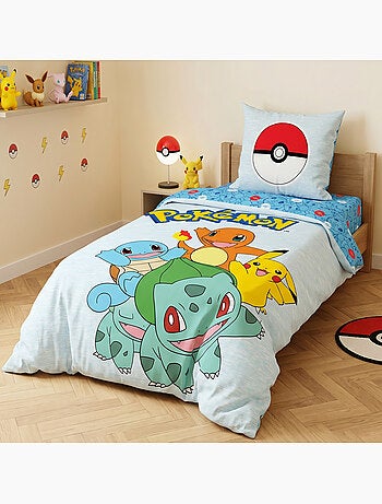 Pokémon, Parure Letto Bambino Stampata Reversibile, Pikachu Starter Team, Copripiumino 140x200 cm