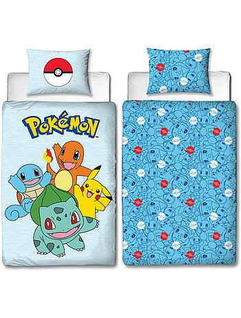 Pokémon, Parure Letto Bambino Stampata Reversibile, Pikachu Starter Team, Copripiumino 140x200 cm