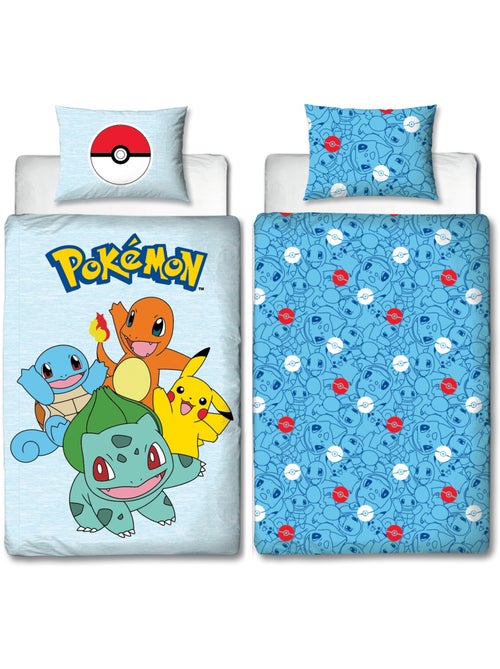 Pokémon, Parure Letto Bambino Stampata Reversibile, Pikachu Starter Team, Copripiumino 140x200 cm - Kiabi Pokémon, Parure Letto Bambino Stampata Reversibile, Pikachu Starter Team, Copripiumino 140x200 cm - Kiabi