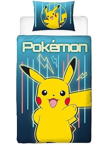 Pok?mon, Completo Letto Bambino Stampato Reversibile, PIKACHU LASER, Copripiumino 140x200 cm