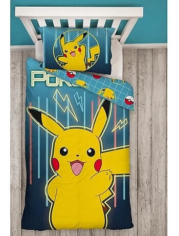 Pok?mon, Completo Letto Bambino Stampato Reversibile, PIKACHU LASER, Copripiumino 140x200 cm