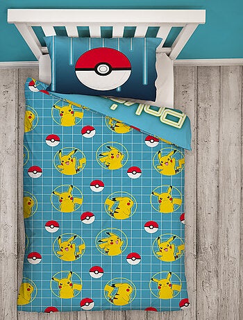 Pok?mon, Completo Letto Bambino Stampato Reversibile, PIKACHU LASER, Copripiumino 140x200 cm