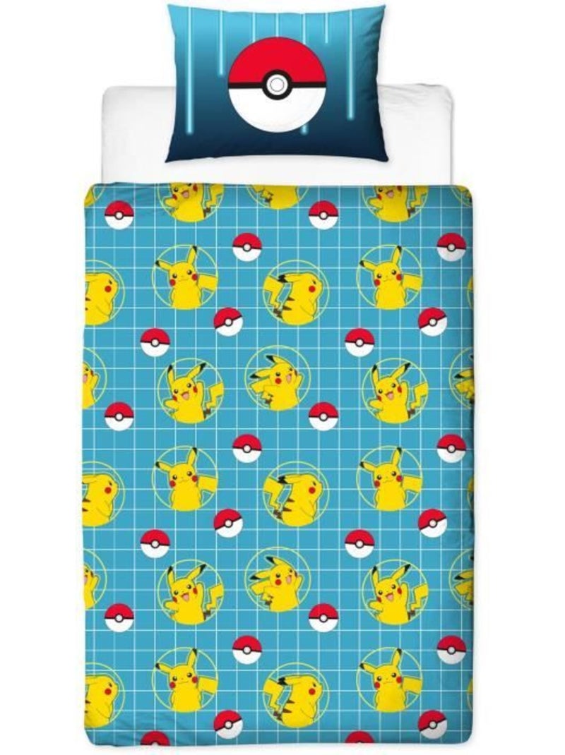 Pok?mon, Completo Letto Bambino Stampato Reversibile, PIKACHU LASER, Copripiumino 140x200 cm Blu - Kiabi