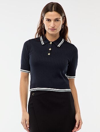 Polo a costine con bottoni marinari dorati