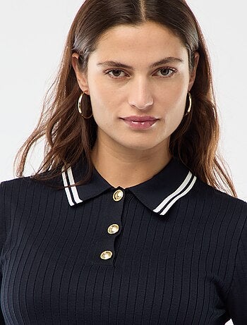 Polo a costine con bottoni marinari dorati