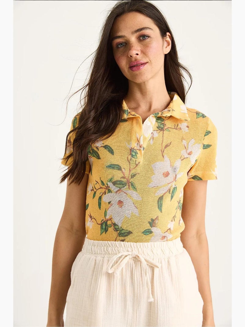 Polo a fiori manica corta lucci Giallo limone - Kiabi