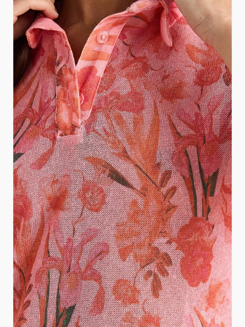 Polo a fiori manica corta lucci Rosa chiaro - Kiabi