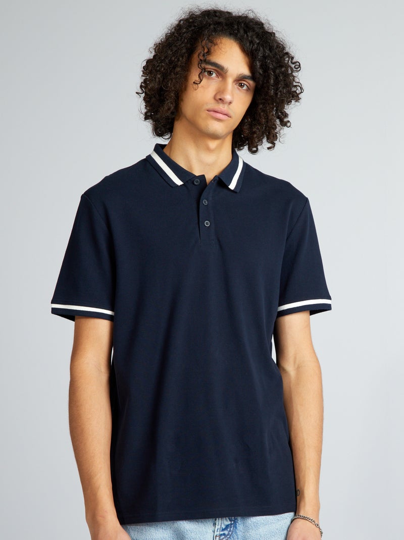 Polo a maniche corte a contrasto BLU - Kiabi