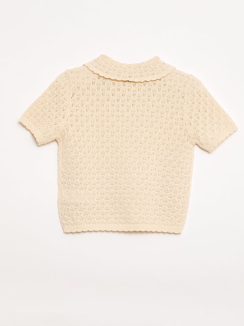 Polo a maniche corte in maglia traforata Beige - Kiabi