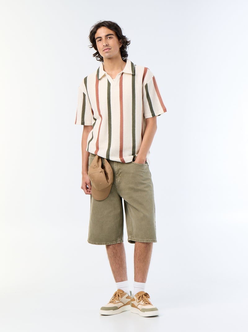 Polo a maniche corte in maglia traforata Beige - Kiabi