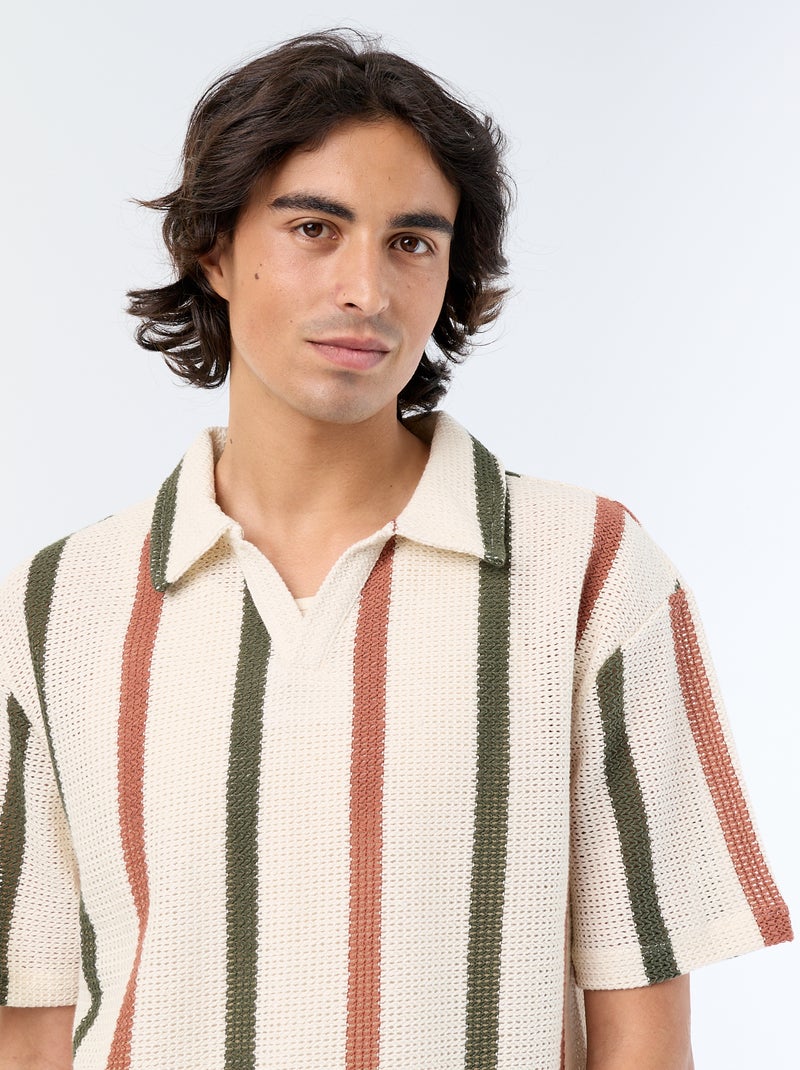 Polo a maniche corte in maglia traforata Beige - Kiabi