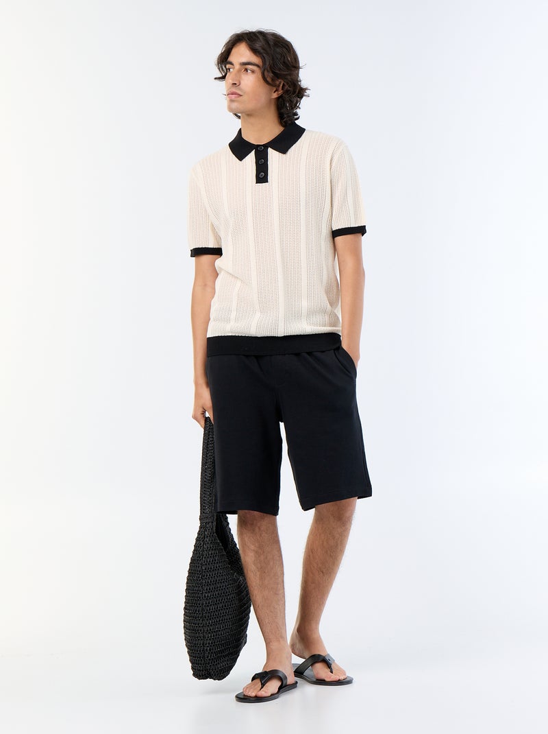 Polo a maniche corte in maglia traforata Beige - Kiabi