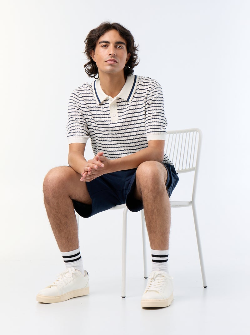 Polo a maniche corte in maglia traforata Beige - Kiabi