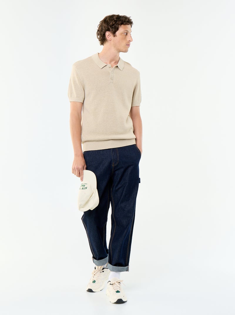 Polo a maniche corte in maglia traforata Beige - Kiabi