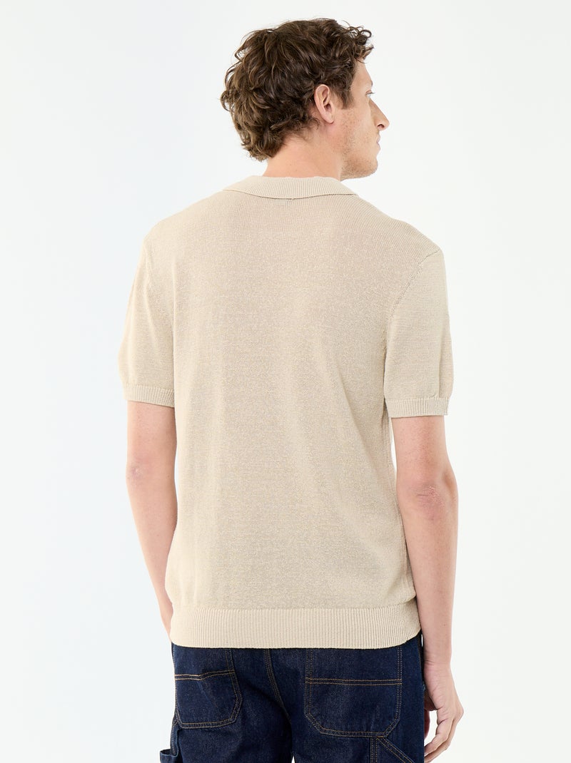 Polo a maniche corte in maglia traforata Beige - Kiabi