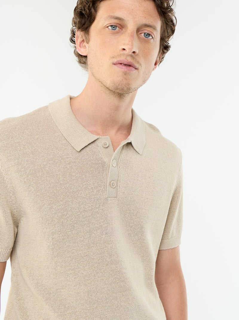 Polo a maniche corte in maglia traforata Beige - Kiabi