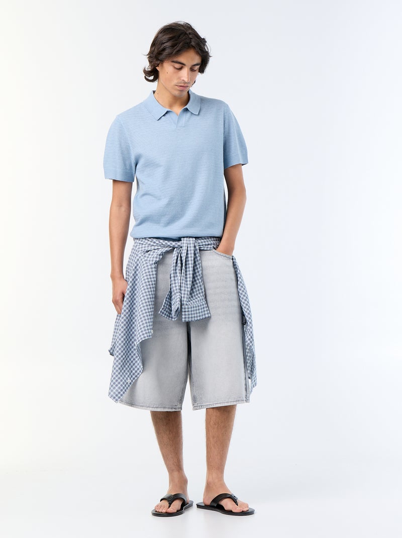 Polo a maniche corte in maglia traforata Blu - Kiabi