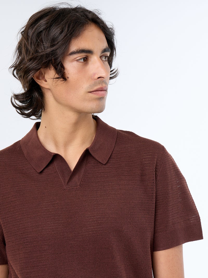 Polo a maniche corte in maglia traforata Marrone - Kiabi
