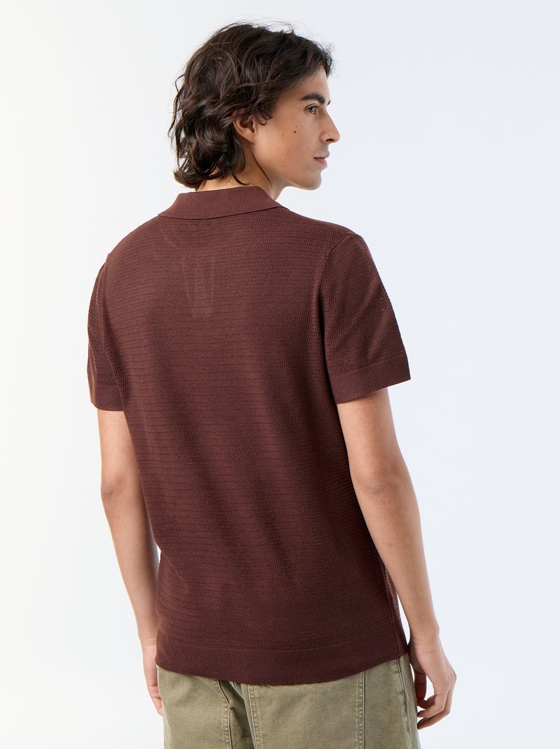Polo a maniche corte in maglia traforata Marrone - Kiabi