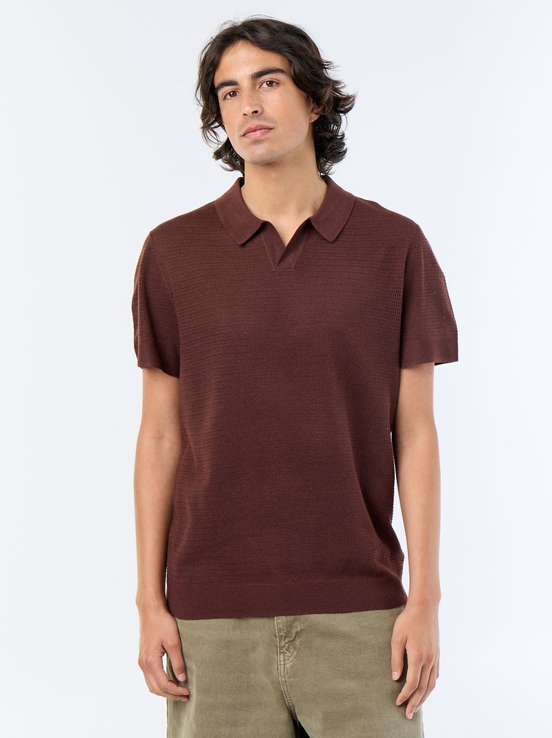 Polo a maniche corte in maglia traforata Marrone - Kiabi
