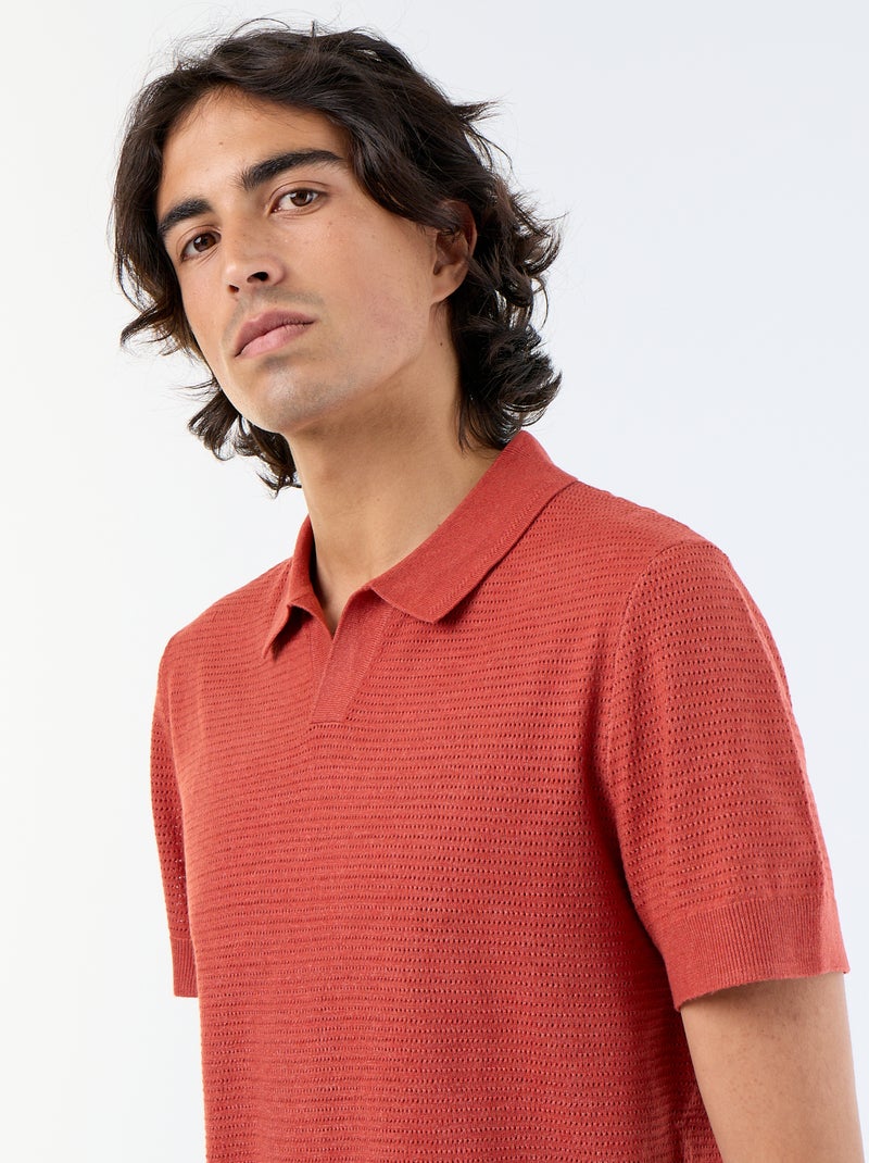 Polo a maniche corte in maglia traforata Marrone - Kiabi