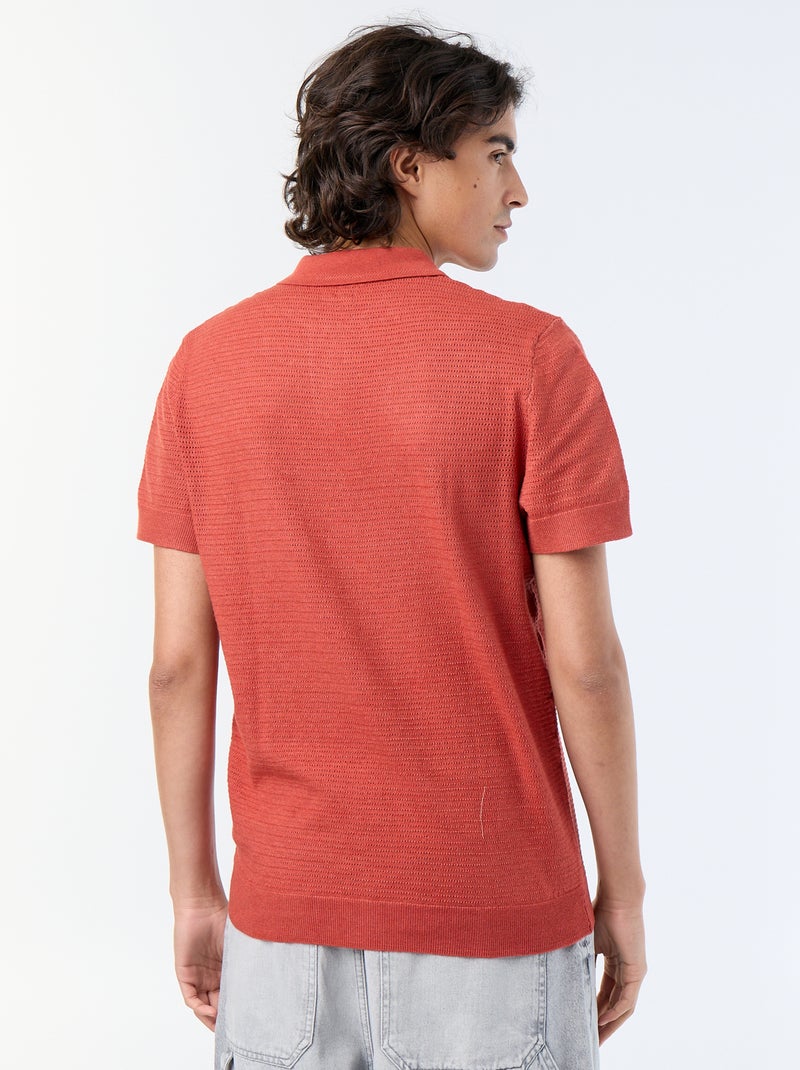 Polo a maniche corte in maglia traforata Marrone - Kiabi