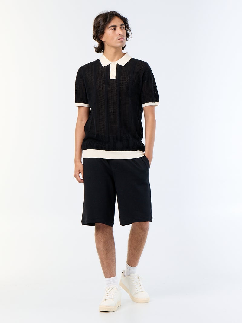 Polo a maniche corte in maglia traforata Nero - Kiabi