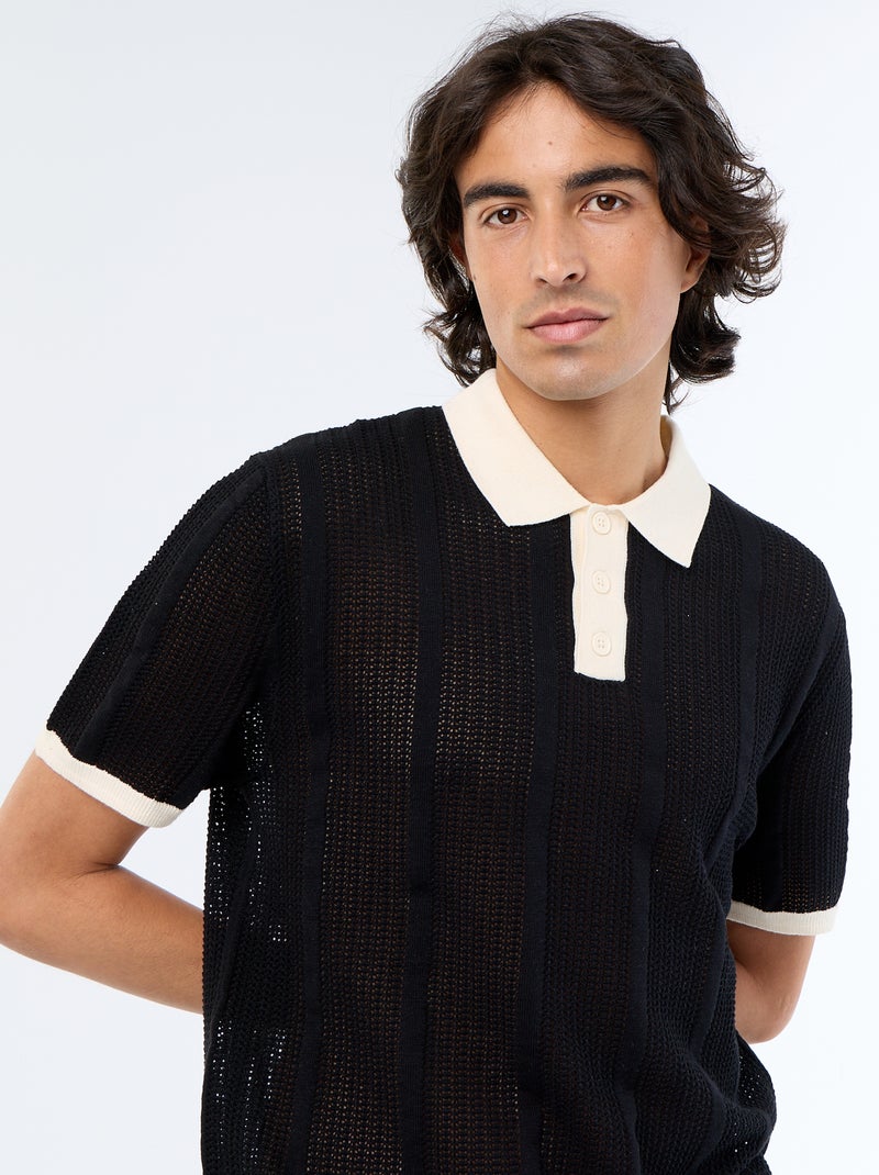 Polo a maniche corte in maglia traforata Nero - Kiabi