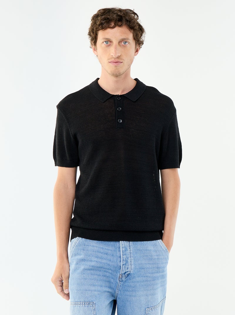 Polo a maniche corte in maglia traforata Nero - Kiabi