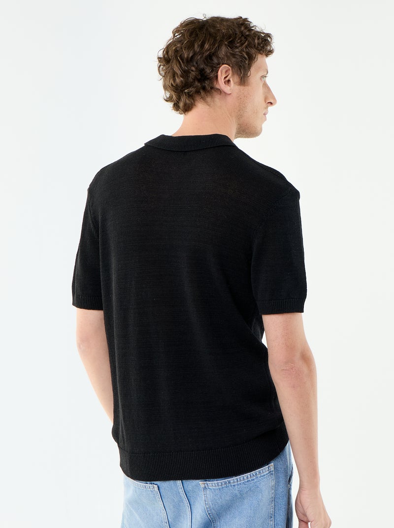 Polo a maniche corte in maglia traforata Nero - Kiabi