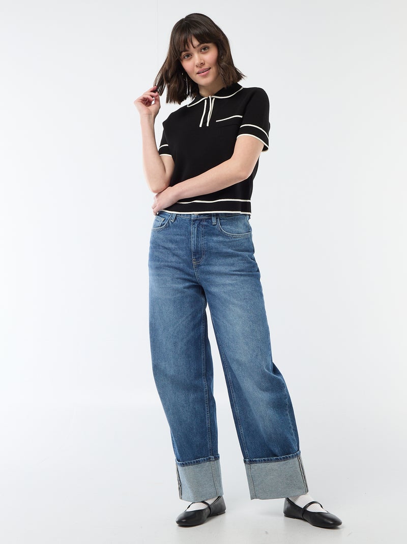 Polo a maniche corte in piqué di cotone Nero - Kiabi