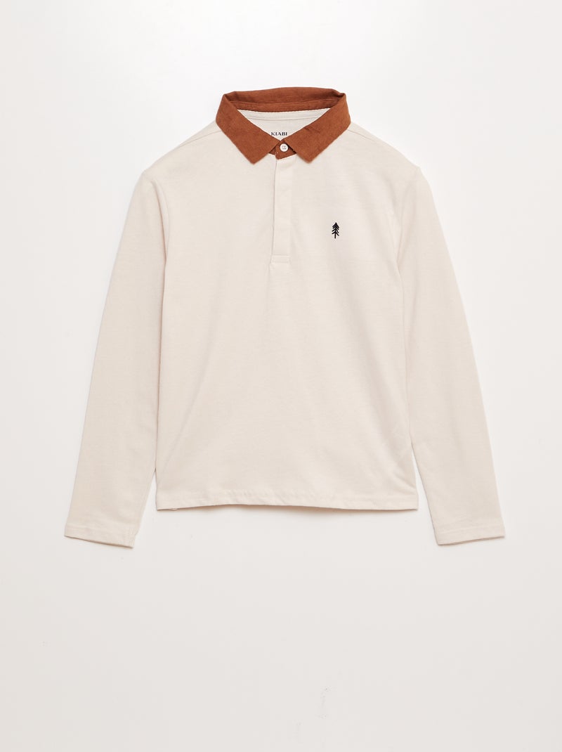 Polo a maniche lunghe collo a contrasto BEIGE - Kiabi