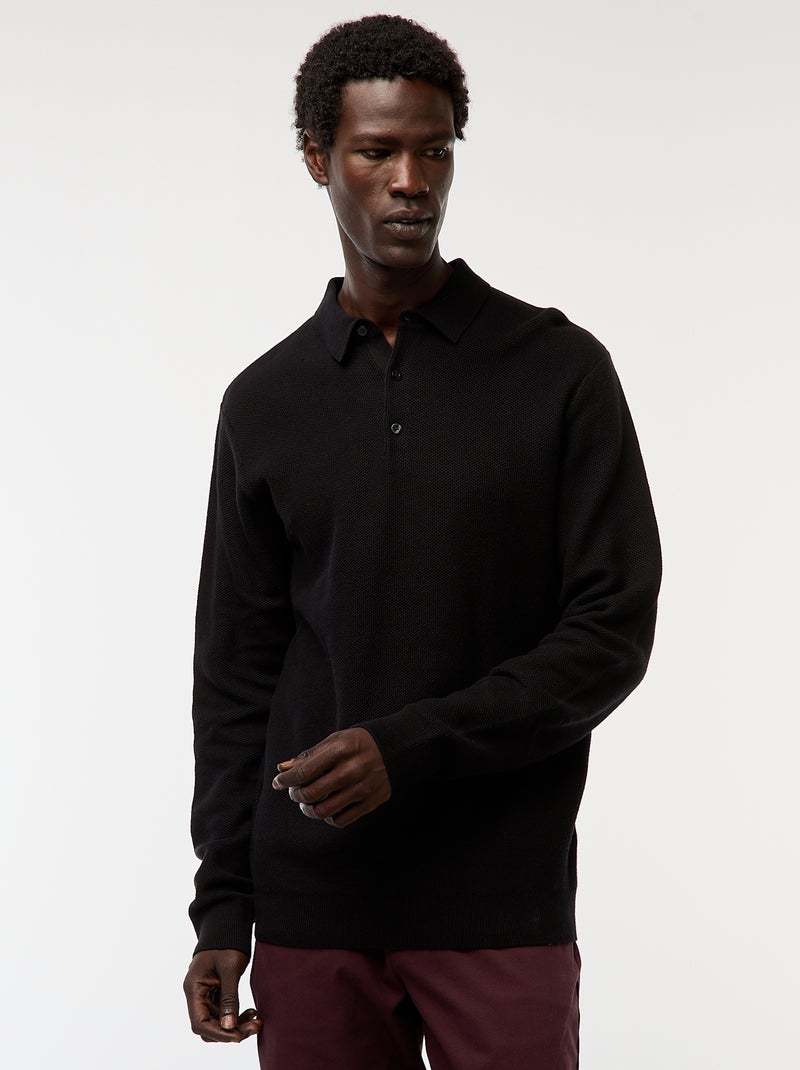 Polo a maniche lunghe in maglia fantasia nero - Kiabi
