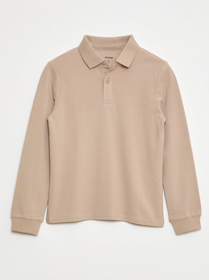Polo a maniche lunghe in maglia piqué beige - Kiabi