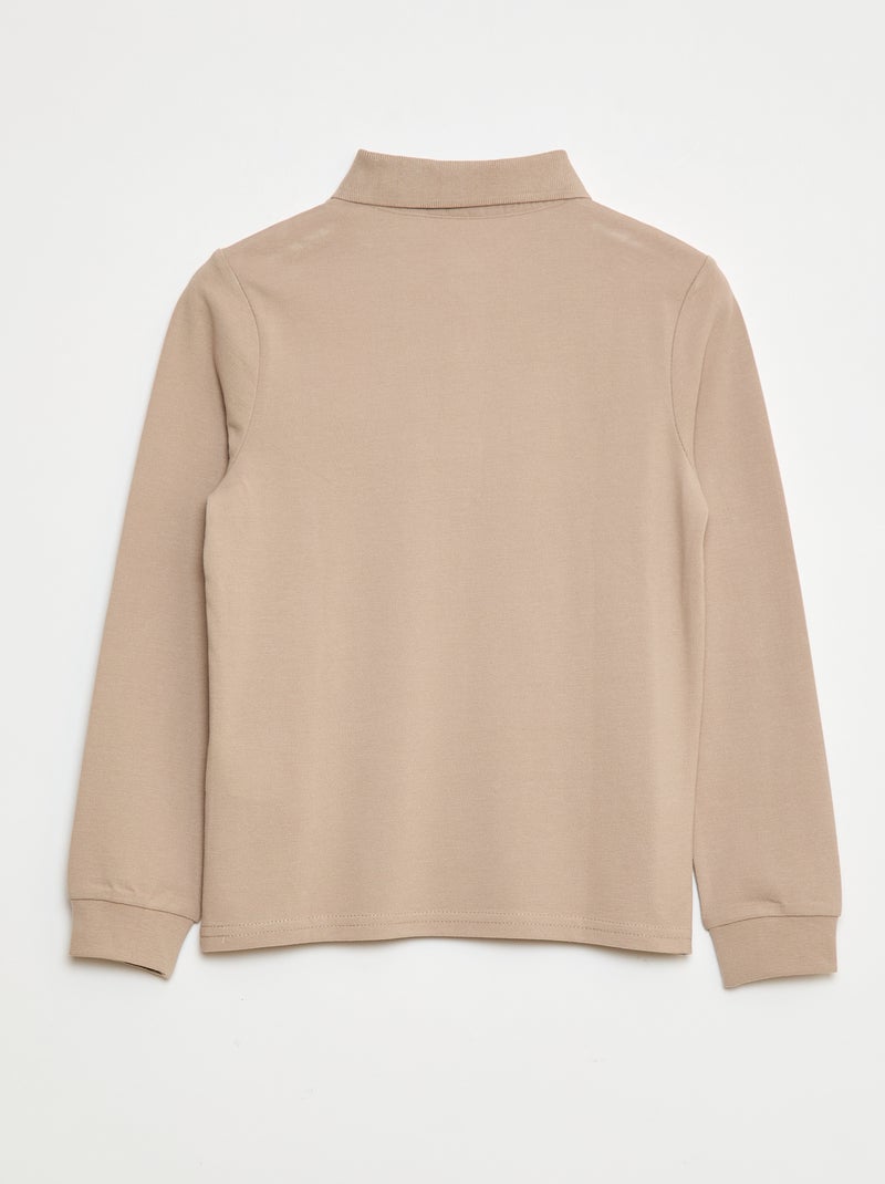 Polo a maniche lunghe in maglia piqué beige - Kiabi